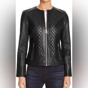 Cole Haan Women's Black Quilted Vegan Leather Jacket, Size Large (L)